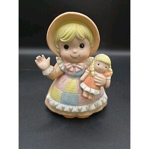 VTG HOMCO Home Interior Figurine #1403 Ceramic Girl w/Doll Trinket 5"